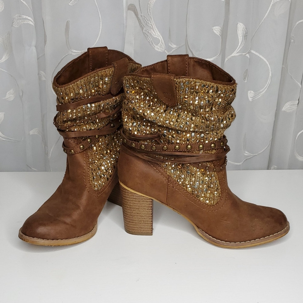 Not Rated Rhinestone Studded Heeled Booties